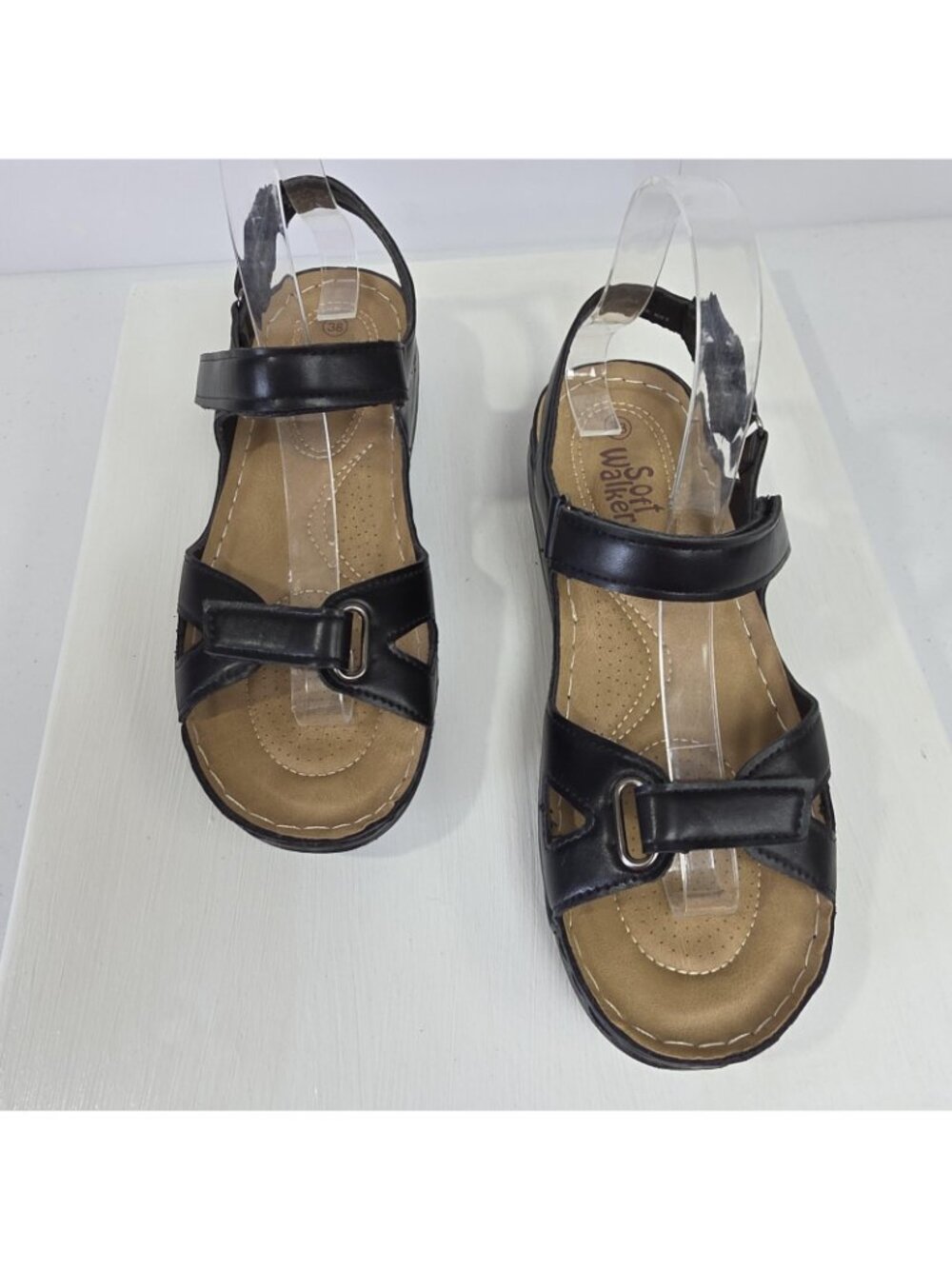 Soft Walker Sandals Womens Size 7.5 Black Slingback Wedge Comfort Shoes - Picture 2 of 12